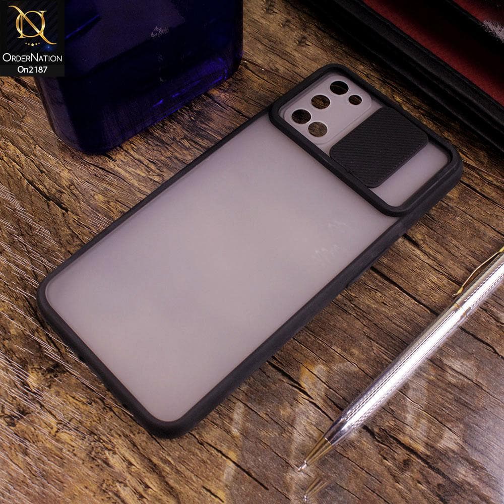 Oppo A52 - Black - Translucent Matte Shockproof Camera Slide Protection Case