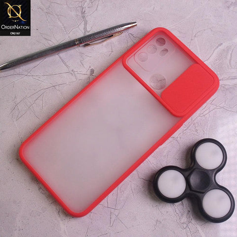 Oppo A53s Cover - Red - Translucent Matte Shockproof Camera Slide Protection Case