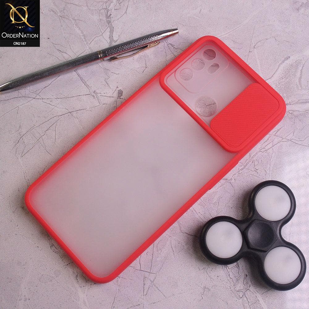 Oppo A53 Cover - Red - Translucent Matte Shockproof Camera Slide Protection Case