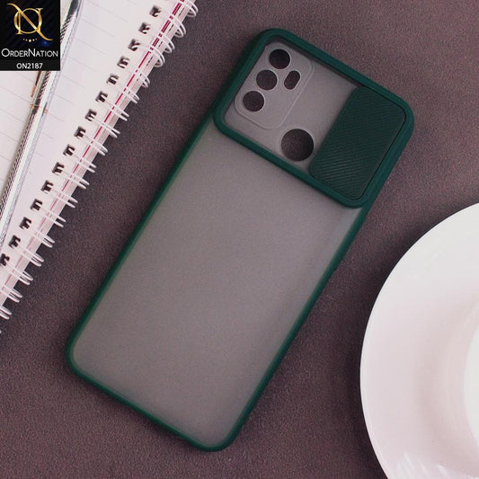Oppo A53s Cover - Green - Translucent Matte Shockproof Camera Slide Protection Case