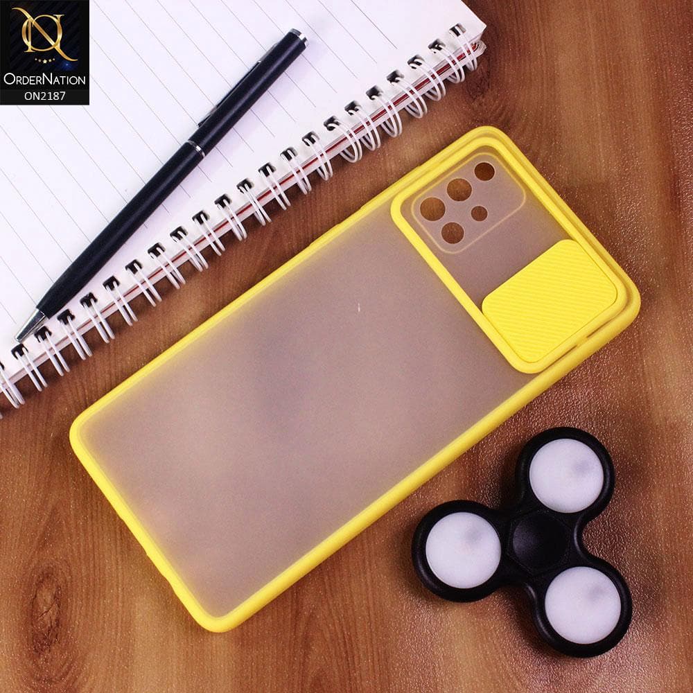 Samsung Galaxy A71 - Yellow - Translucent Matte Shockproof Camera Slide Protection Case