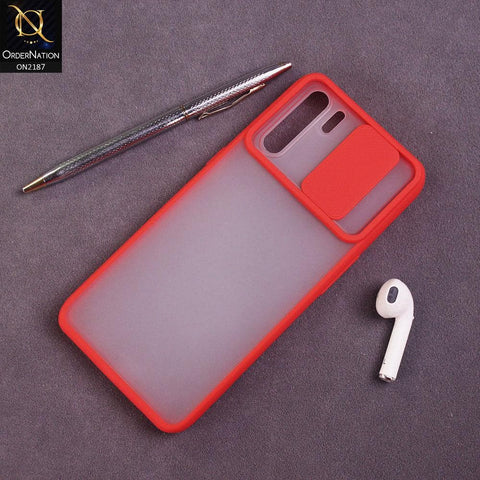 Oppo F15 Cover - Red - Translucent Matte Shockproof Camera Slide Protection Case