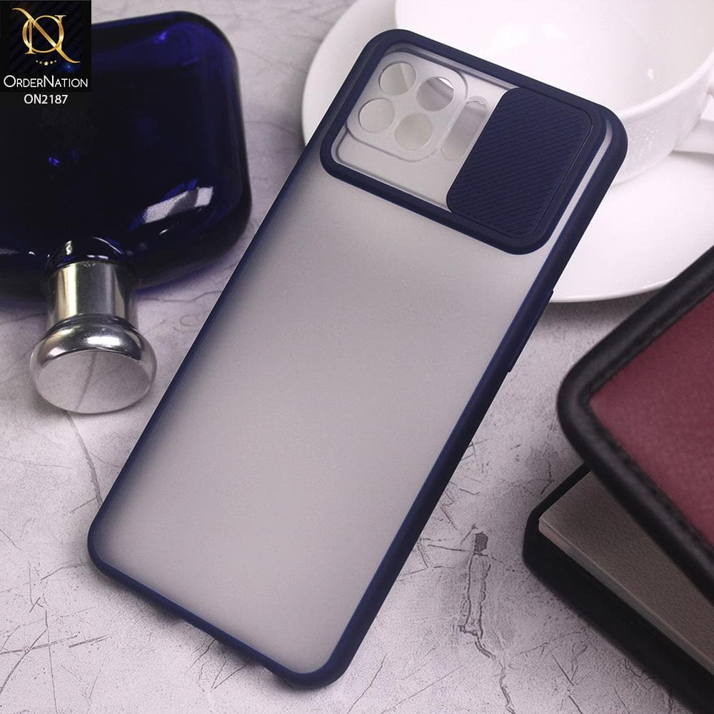 Oppo F17 Cover - Blue - Translucent Matte Shockproof Camera Slide Protection Case