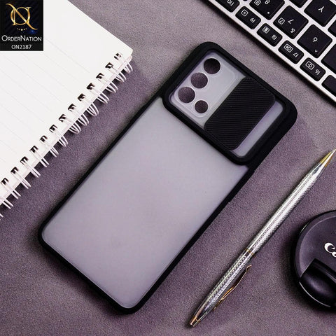 Oppo A74 Cover - Black - Translucent Matte Shockproof Camera Slide Protection Case