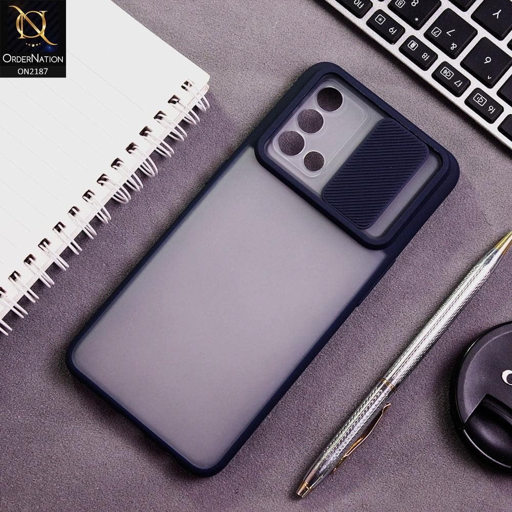 Oppo A74 Cover - Blue - Translucent Matte Shockproof Camera Slide Protection Case