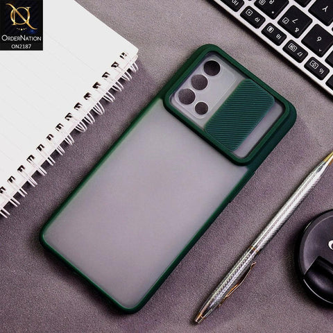 Oppo A74 Cover - Green - Translucent Matte Shockproof Camera Slide Protection Case