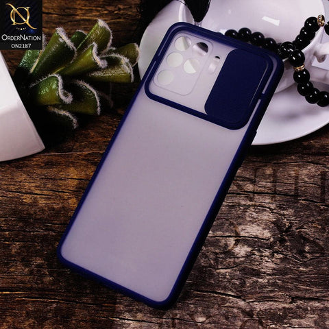 Oppo F19 Pro Cover - Blue - Translucent Matte Shockproof Camera Slide Protection Case