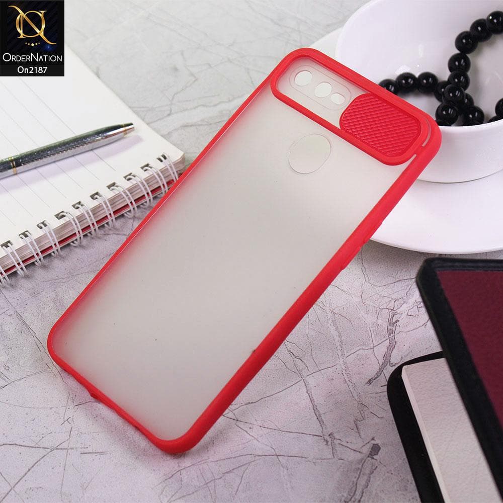Realme 2 Pro Cover - Red - V2 - Translucent Matte Shockproof Camera Slide Protection Case