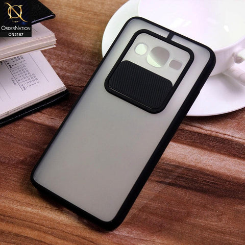 Samsung Galaxy Grand Prime Cover - Black - Translucent Matte Shockproof Camera Slide Protection Case