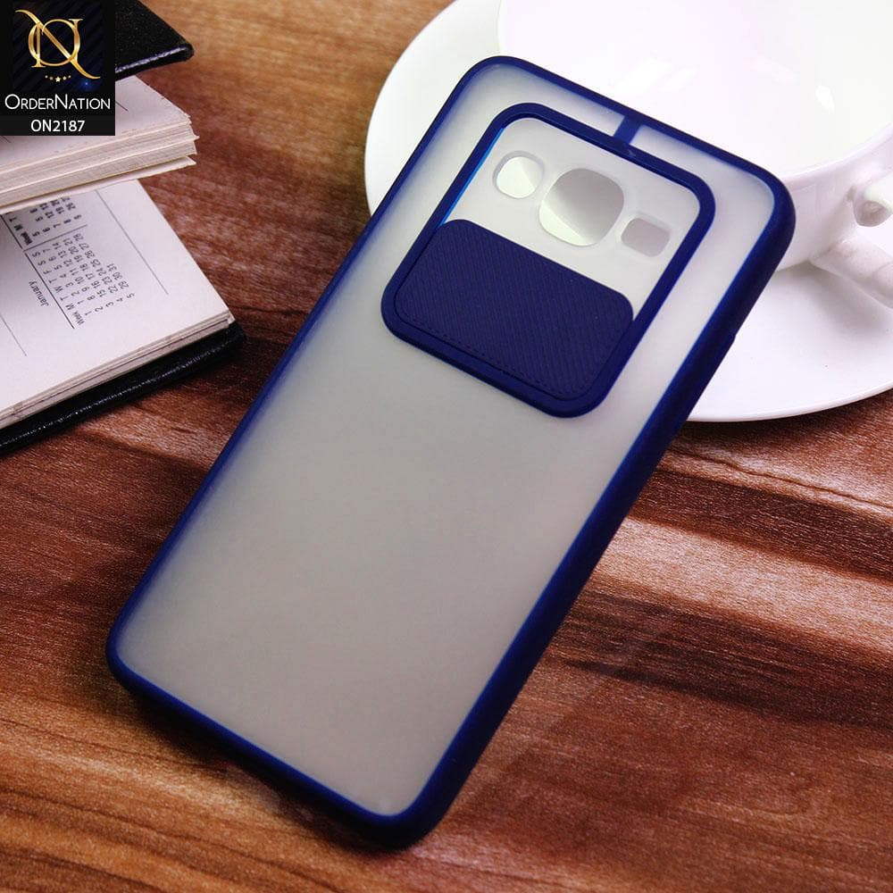 Samsung Galaxy Grand Prime Cover - Blue - Translucent Matte Shockproof Camera Slide Protection Case