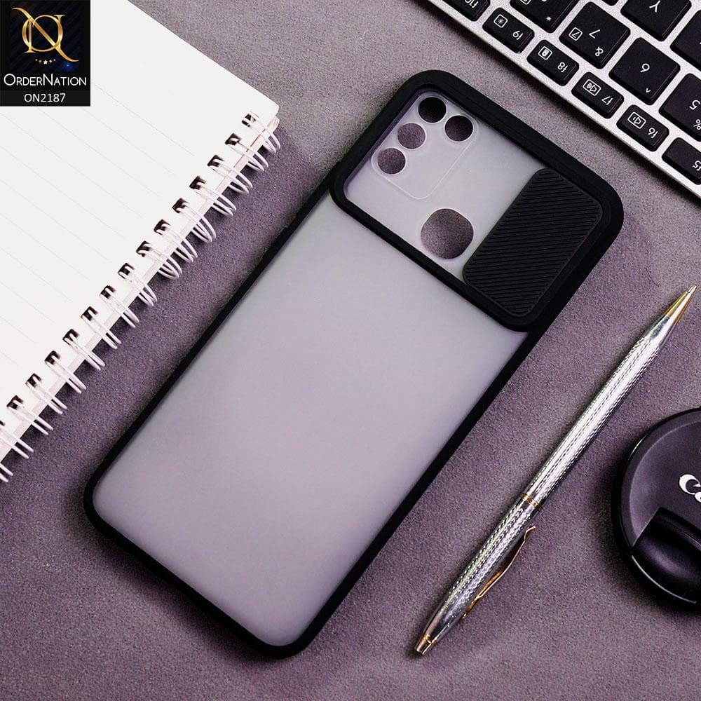Infinix Hot 10 Play Cover - Black - Translucent Matte Shockproof Camera Slide Protection Case