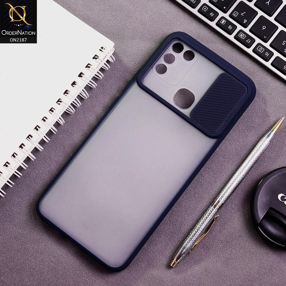 Infinix Hot 10 Play Cover - Blue - Translucent Matte Shockproof Camera Slide Protection Case