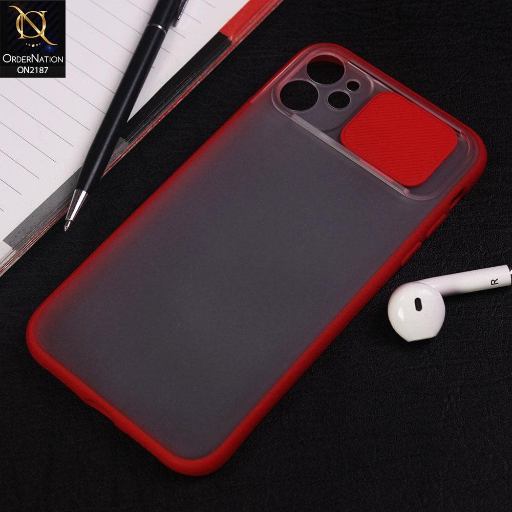 iPhone 11 Cover - Red - Translucent Matte Shockproof Camera Slide Protection Case