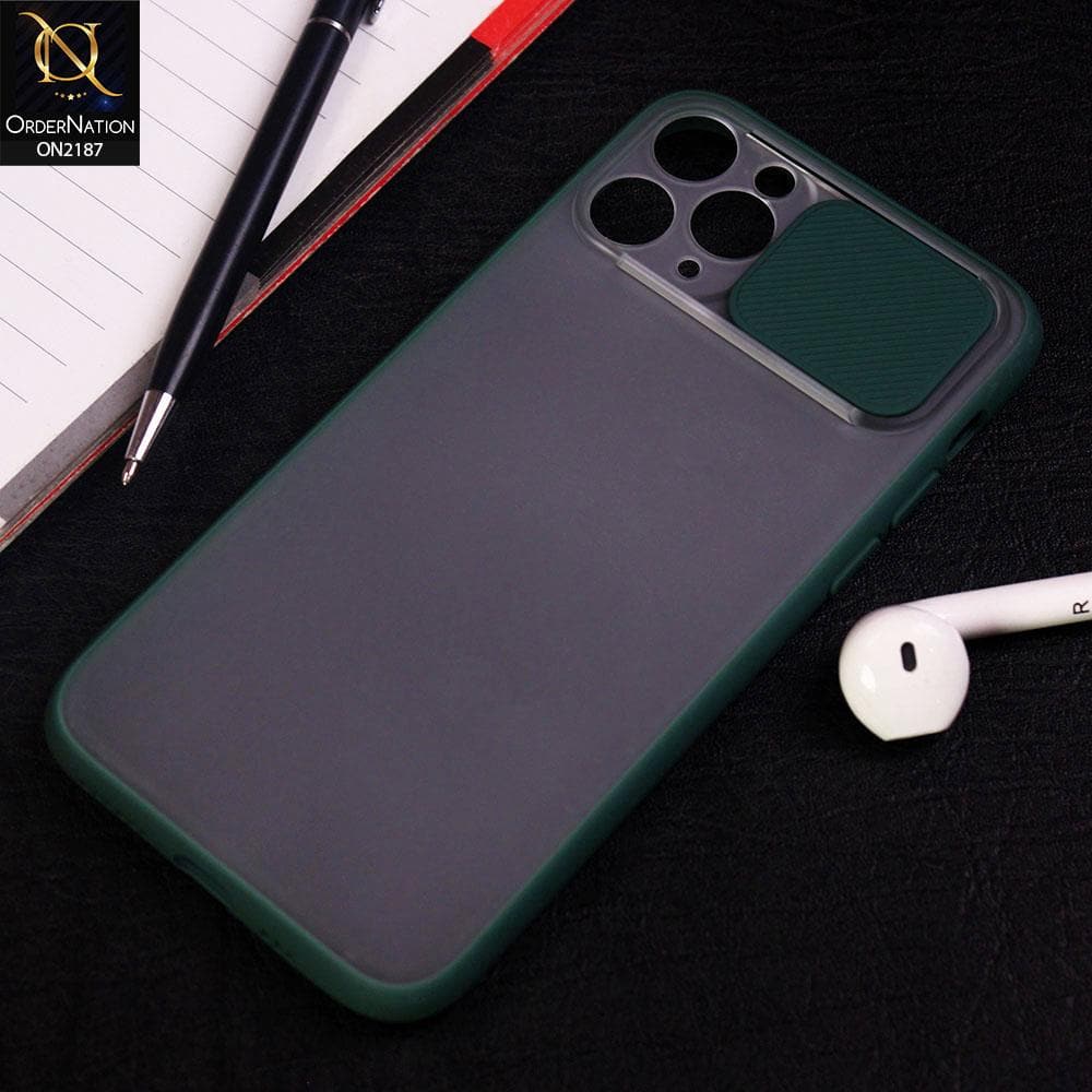iPhone 11 Pro Cover - Green - Translucent Matte Shockproof Camera Slide Protection Case