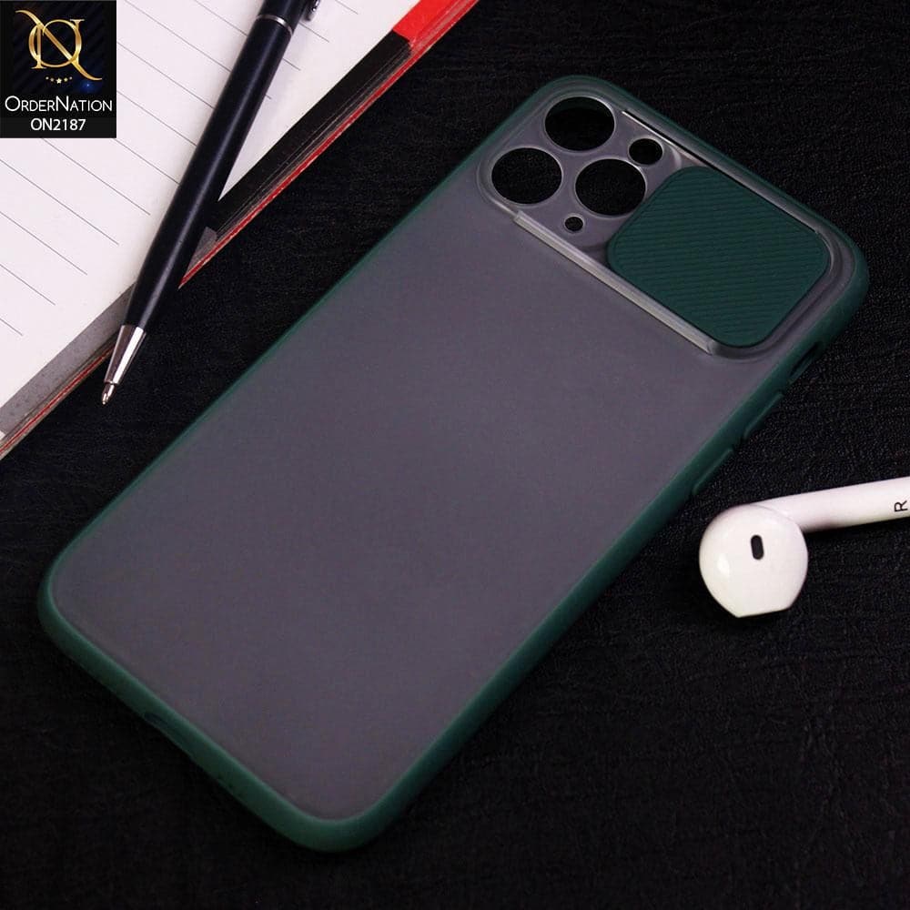 iPhone 11 Pro Max Cover - Green - Translucent Matte Shockproof Camera Slide Protection Case