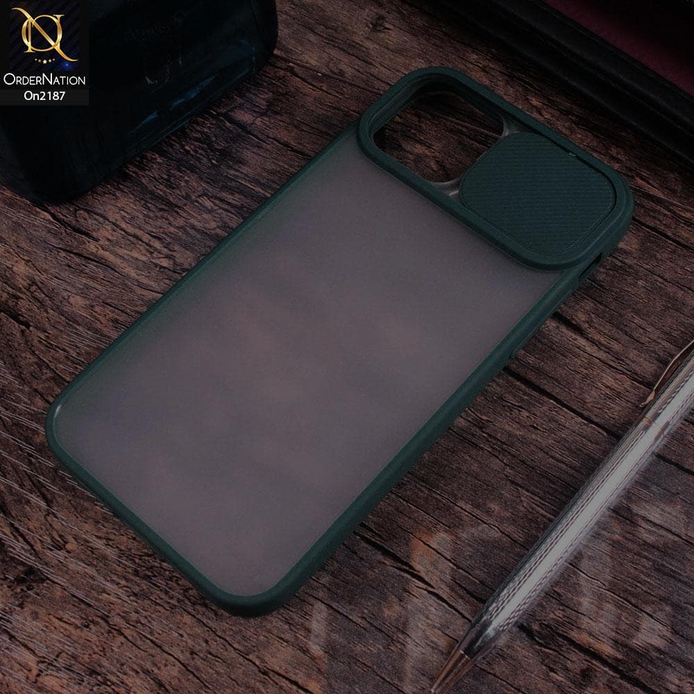 iPhone 12 Cover - Green - Translucent Matte Shockproof Camera Slide Protection Case
