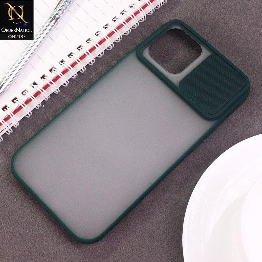 iPhone 12 Pro Max Cover - Green - Translucent Matte Shockproof Camera Slide Protection Case