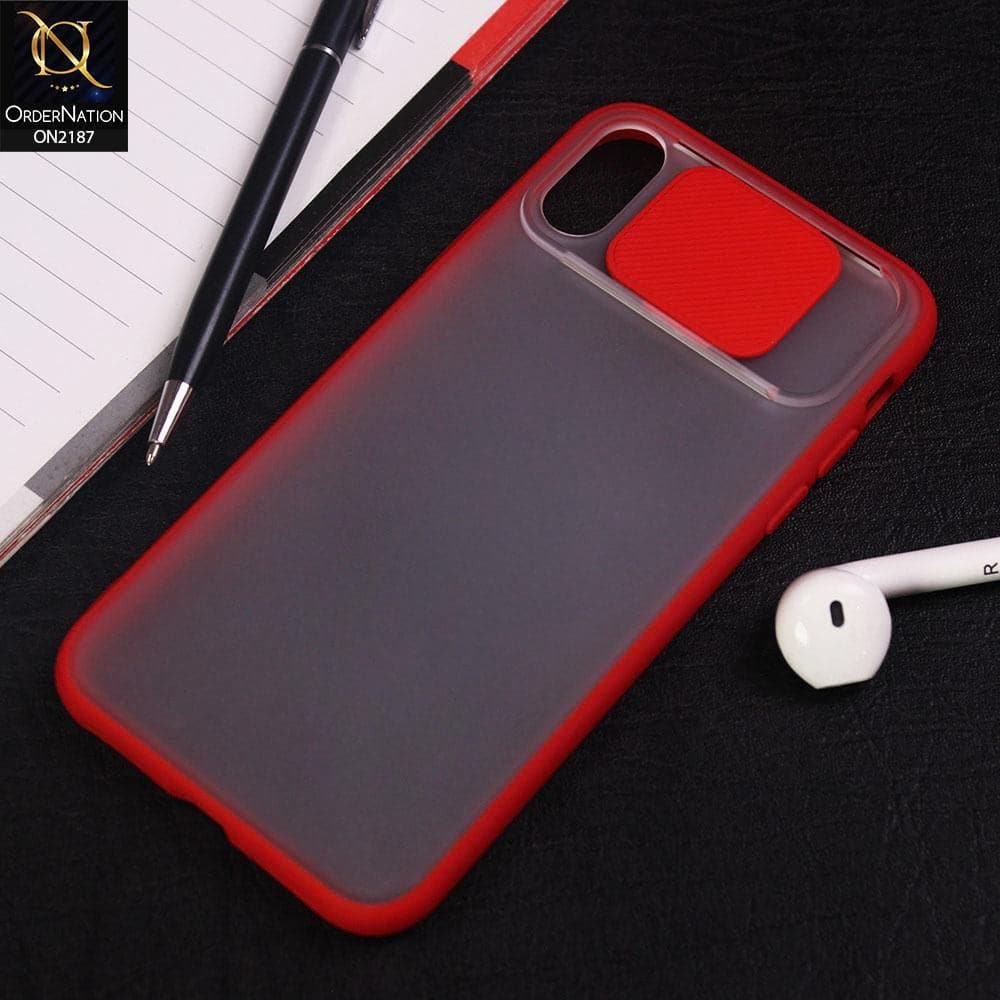 iPhone XS / X Cover - Red - Translucent Matte Shockproof Camera Slide Protection Case