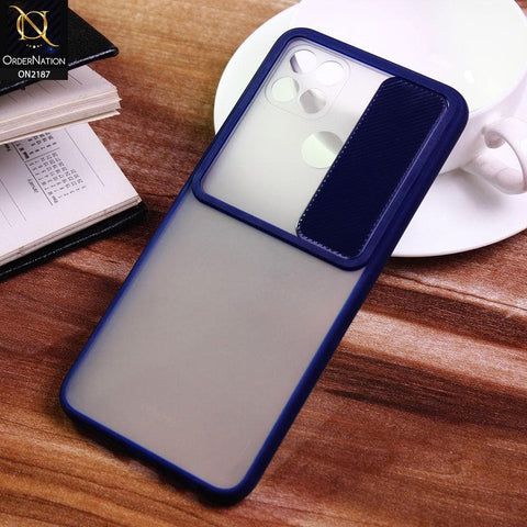 Oppo A15 Cover - Blue - Translucent Matte Shockproof Camera Slide Protection Case