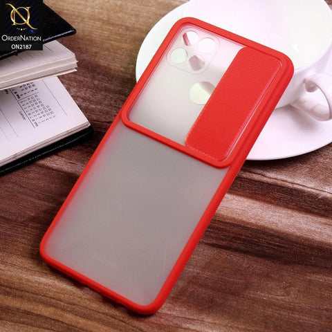 Oppo A15s Cover - Red - Translucent Matte Shockproof Camera Slide Protection Case