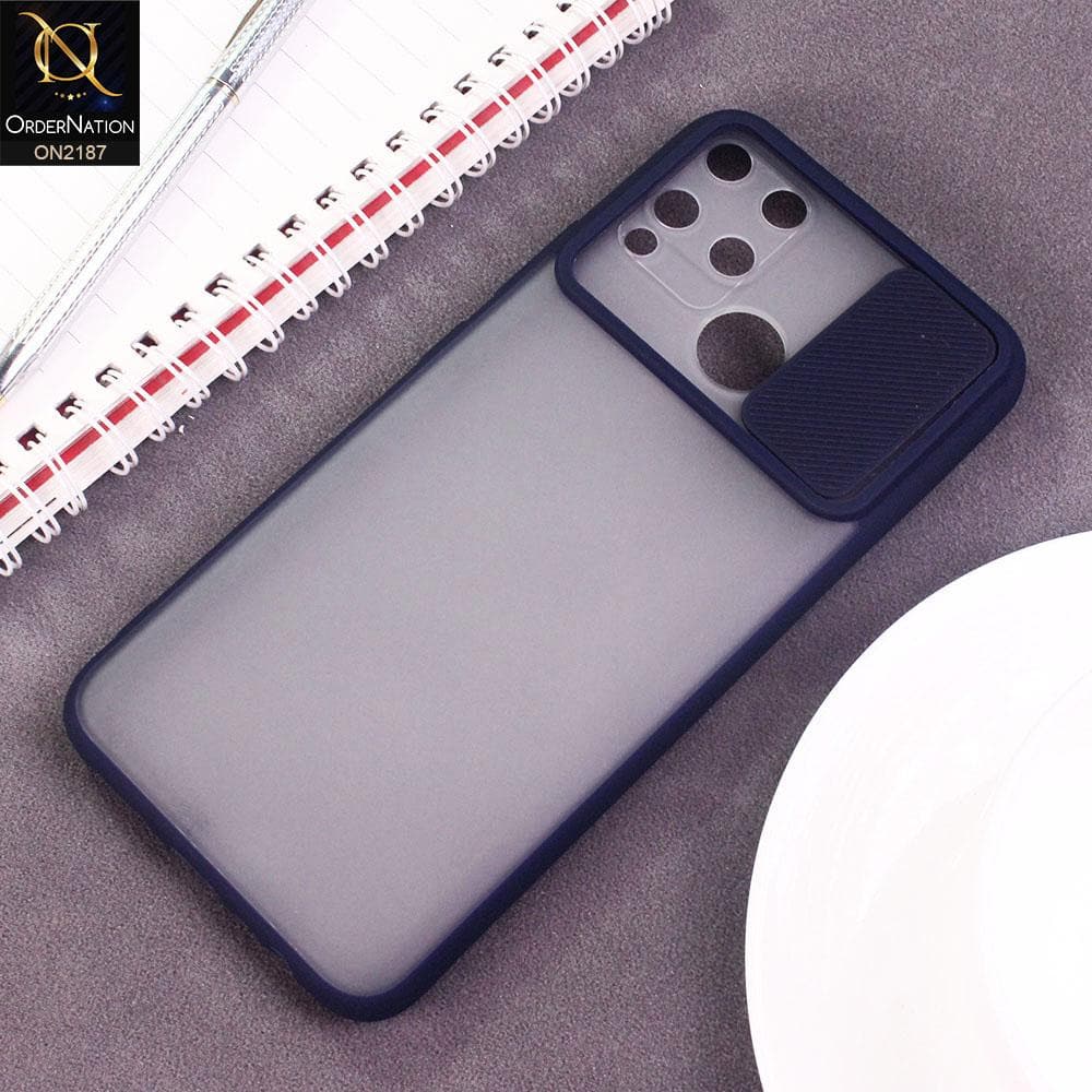 Realme C12 Cover - Blue - Translucent Matte Shockproof Camera Slide Protection Case
