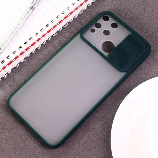 Realme C15 Cover - Green - Translucent Matte Shockproof Camera Slide Protection Case
