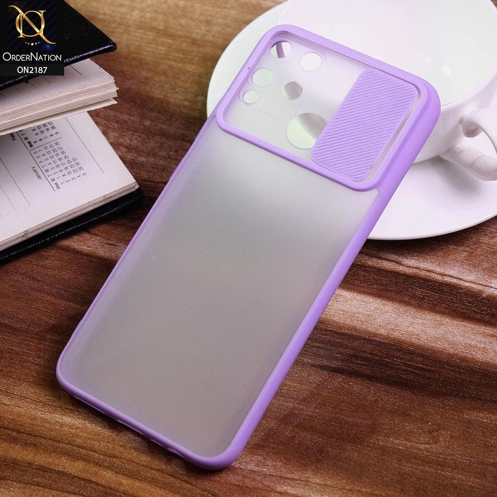Realme C15 Cover - Purple - Translucent Matte Shockproof Camera Slide Protection Case