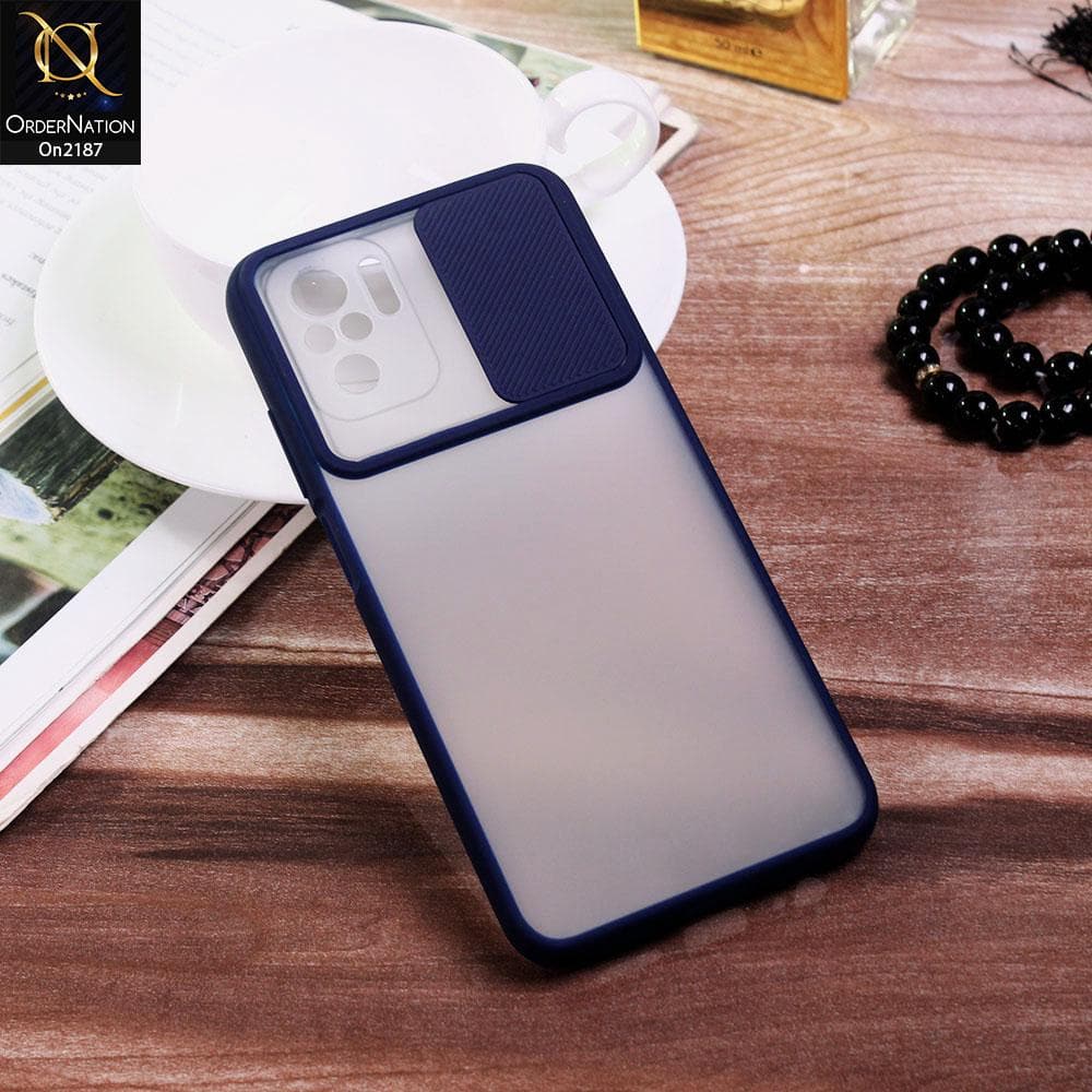 Xiaomi Redmi Note 10 4G - Blue - Translucent Matte Shockproof Camera Slide Protection Case
