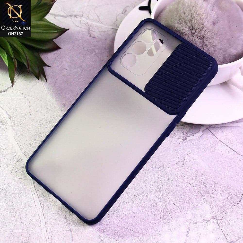 Oppo Reno 6 Cover - Blue - Translucent Matte Shockproof Camera Slide Protection Case