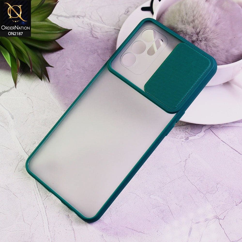 Oppo Reno 6 Cover - Green - Translucent Matte Shockproof Camera Slide Protection Case