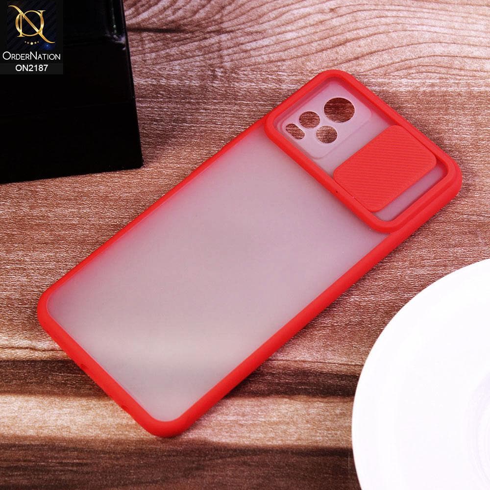Vivo V20 Cover - Red - Translucent Matte Shockproof Camera Slide Protection Case