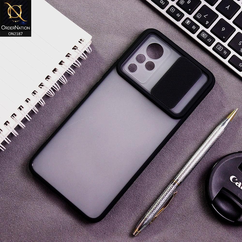 Vivo V21 Cover - Black - Translucent Matte Shockproof Camera Slide Protection Case