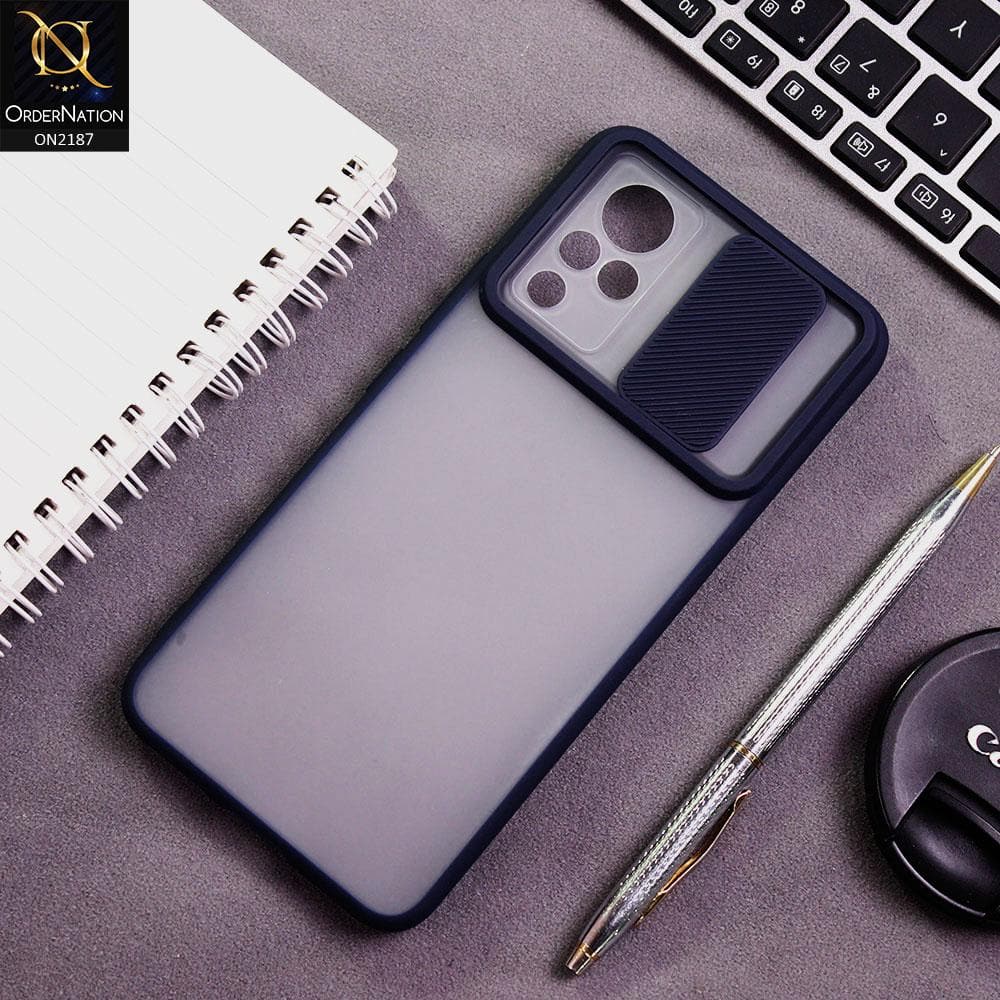 Vivo V21 Cover - Blue - Translucent Matte Shockproof Camera Slide Protection Case