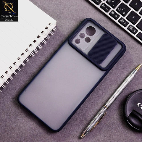 Vivo V21 Cover - Blue - Translucent Matte Shockproof Camera Slide Protection Case