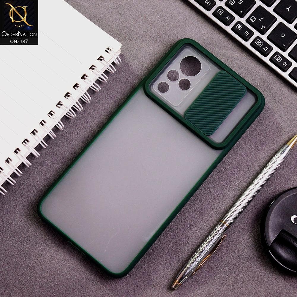 Vivo V21 Cover - Green - Translucent Matte Shockproof Camera Slide Protection Case