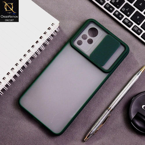 Vivo V21 Cover - Green - Translucent Matte Shockproof Camera Slide Protection Case