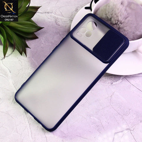 Vivo V21e Cover - Blue - Translucent Matte Shockproof Camera Slide Protection Case