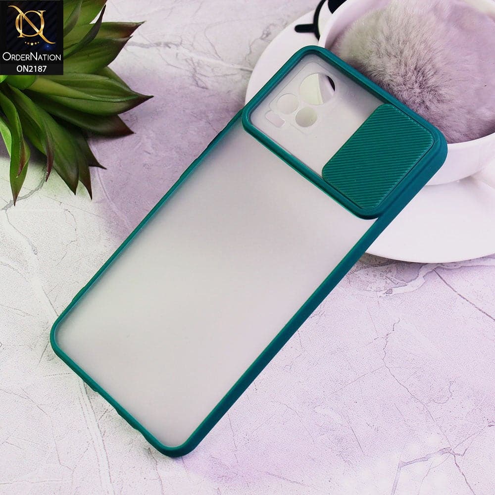 Vivo V21e Cover - Green - Translucent Matte Shockproof Camera Slide Protection Case