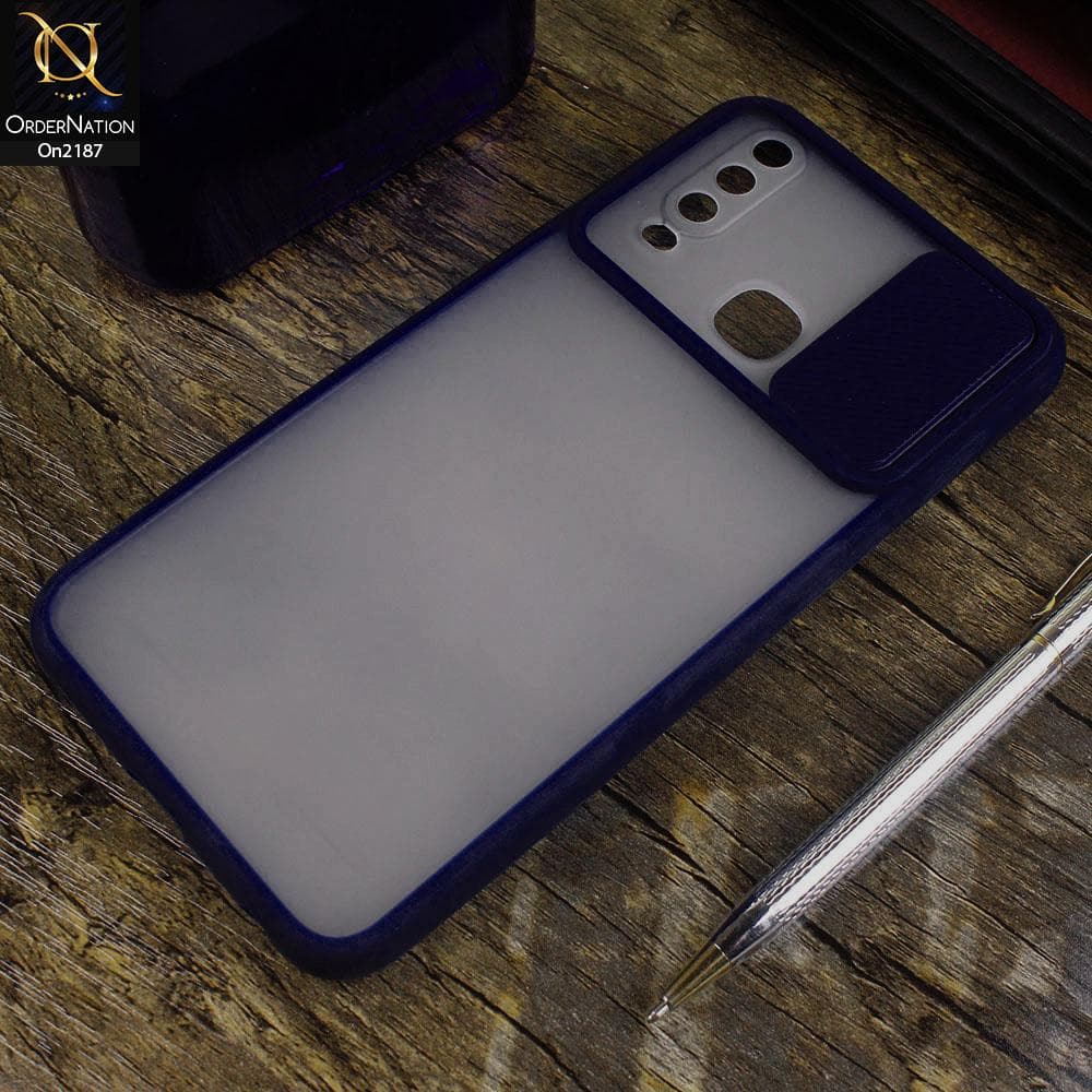 Vivo Y15 - Blue - Translucent Matte Shockproof Camera Slide Protection Case