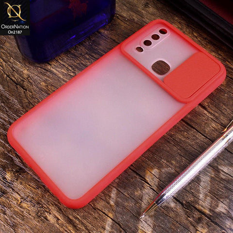 Vivo Y17 - Red - Translucent Matte Shockproof Camera Slide Protection Case