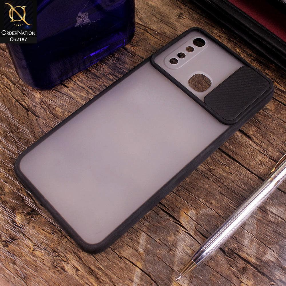 Vivo Y19 - Black - Translucent Matte Shockproof Camera Slide Protection Case