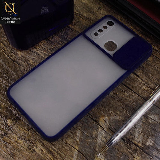 Vivo Y19 - Blue - Translucent Matte Shockproof Camera Slide Protection Case