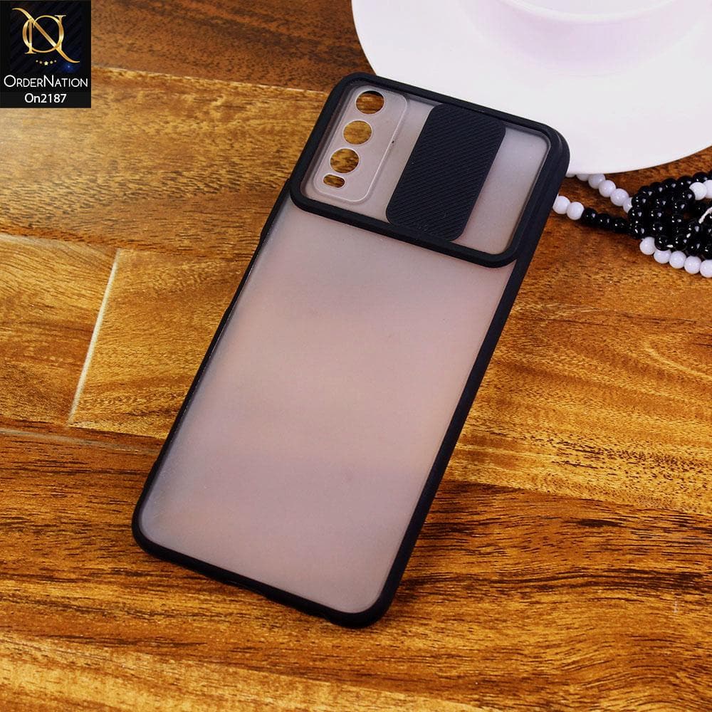 Vivo Y20A - Black - Translucent Matte Shockproof Camera Slide Protection Case