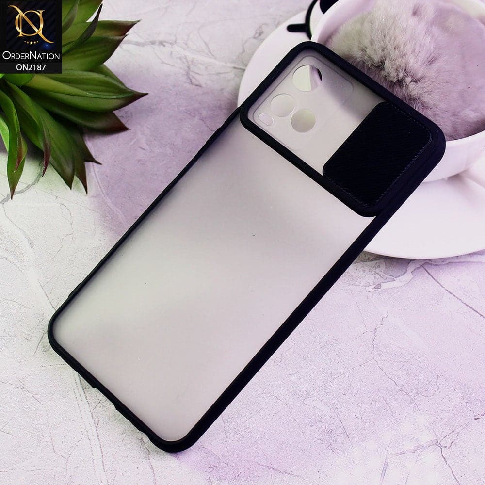Vivo Y21 Cover - Black - Translucent Matte Shockproof Camera Slide Protection Case