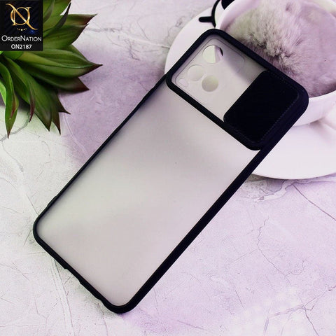 Vivo Y21 Cover - Black - Translucent Matte Shockproof Camera Slide Protection Case