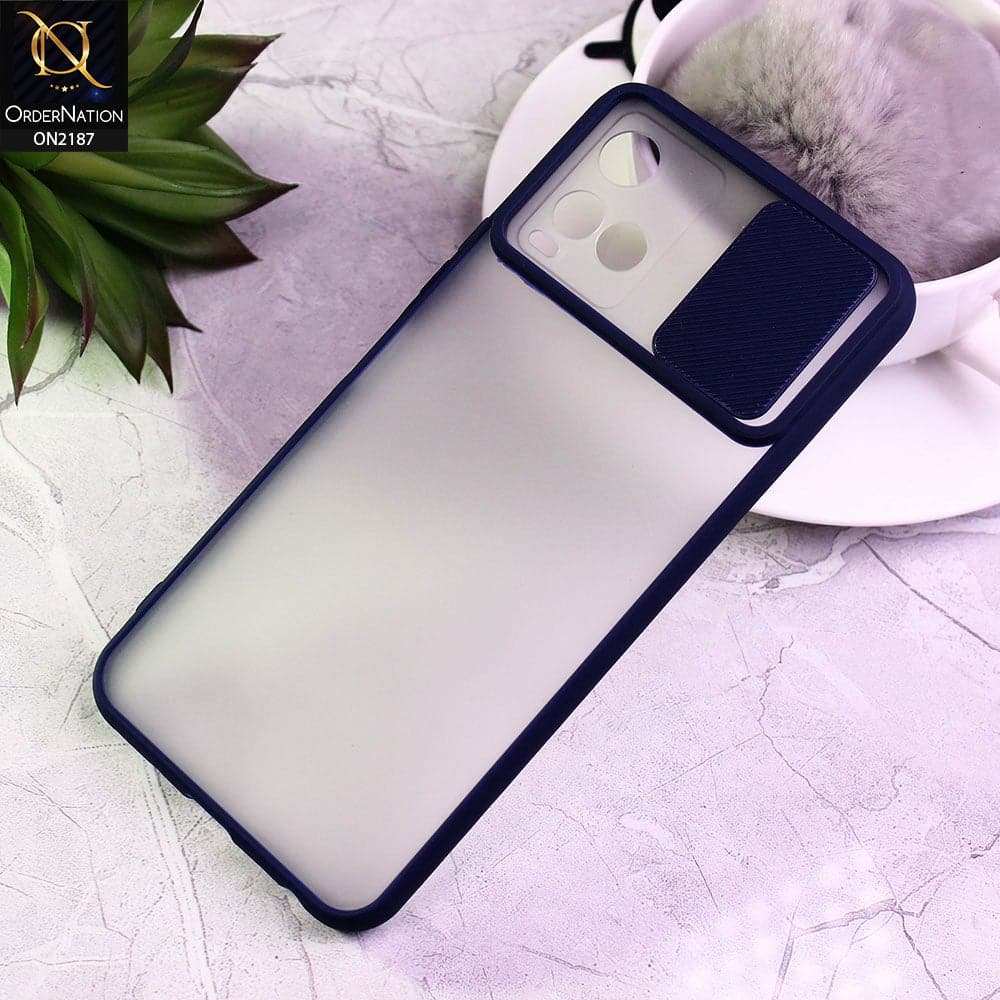 Vivo Y33s Cover - Blue - Translucent Matte Shockproof Camera Slide Protection Case