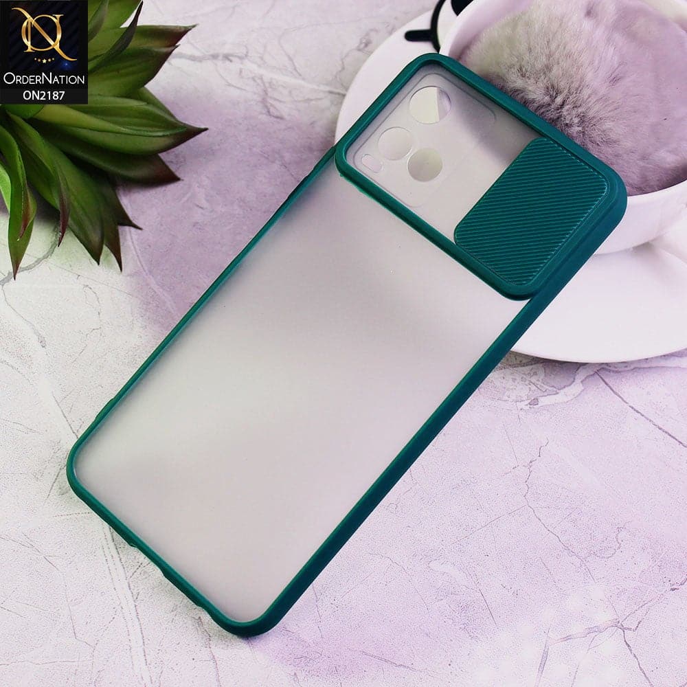 Vivo Y21 Cover - Green - Translucent Matte Shockproof Camera Slide Protection Case