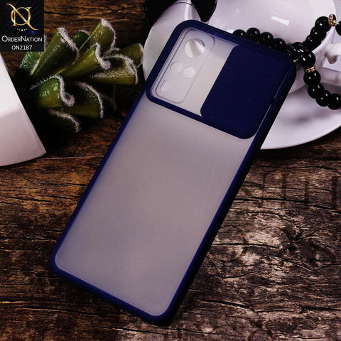 Vivo Y51 2020 Cover - Blue - Translucent Matte Shockproof Camera Slide Protection Case