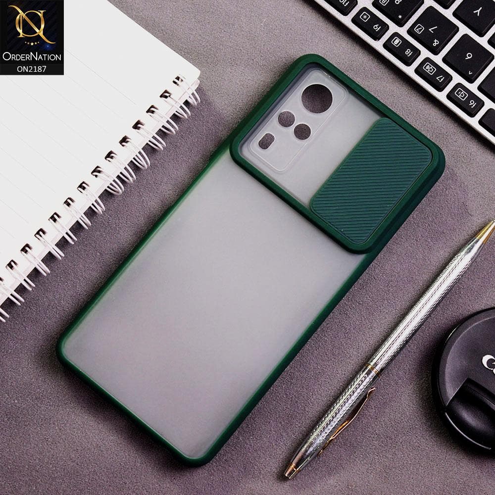 Vivo Y51a Cover - Green - Translucent Matte Shockproof Camera Slide Protection Case