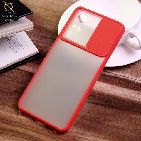 Vivo Y51 (2020 December) Cover - Red - Translucent Matte Shockproof Camera Slide Protection Case